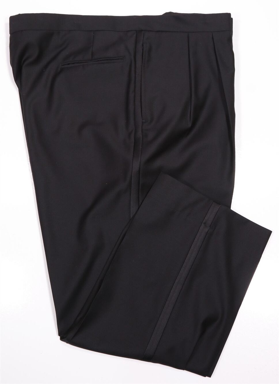 Jos A Bank Signature Black Tuxedo Formal Wedding Pleated Wool Dress Pants 46x29